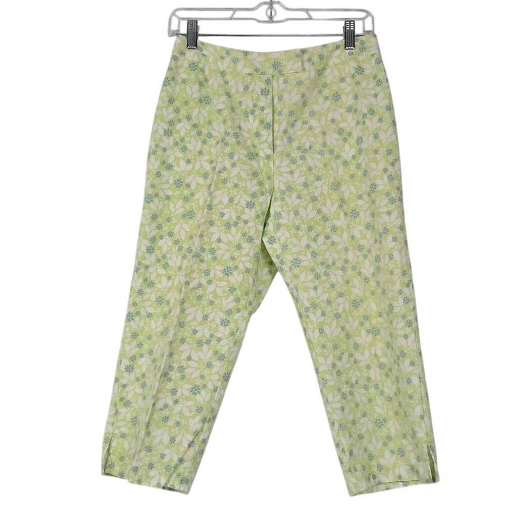 LIZ CLAIBORNE Lizsport 6 Floral‎ Print Capri Pants Cropped Spring Green White